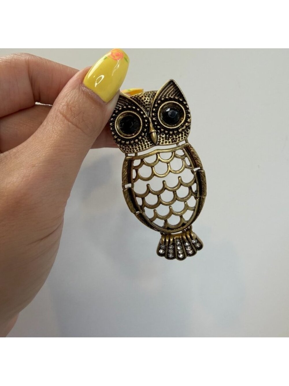 Vintage 1990s Eclectic Owl Large Costume Jewelry Brooch Pin Pendant Boho Bronze